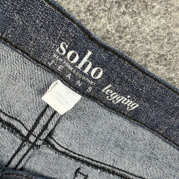 Soho Jeans Women 10 Blue Denim Dark Wash Mid Rise Skinny Distressed Leggings - Picture 6 of 9